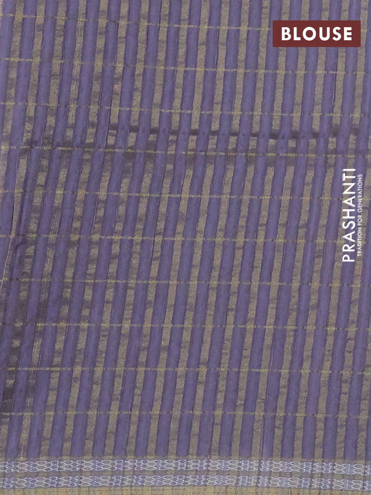 Semi tussar saree elephant grey with allover zari checks & digital prints and zari woven border - Image 3