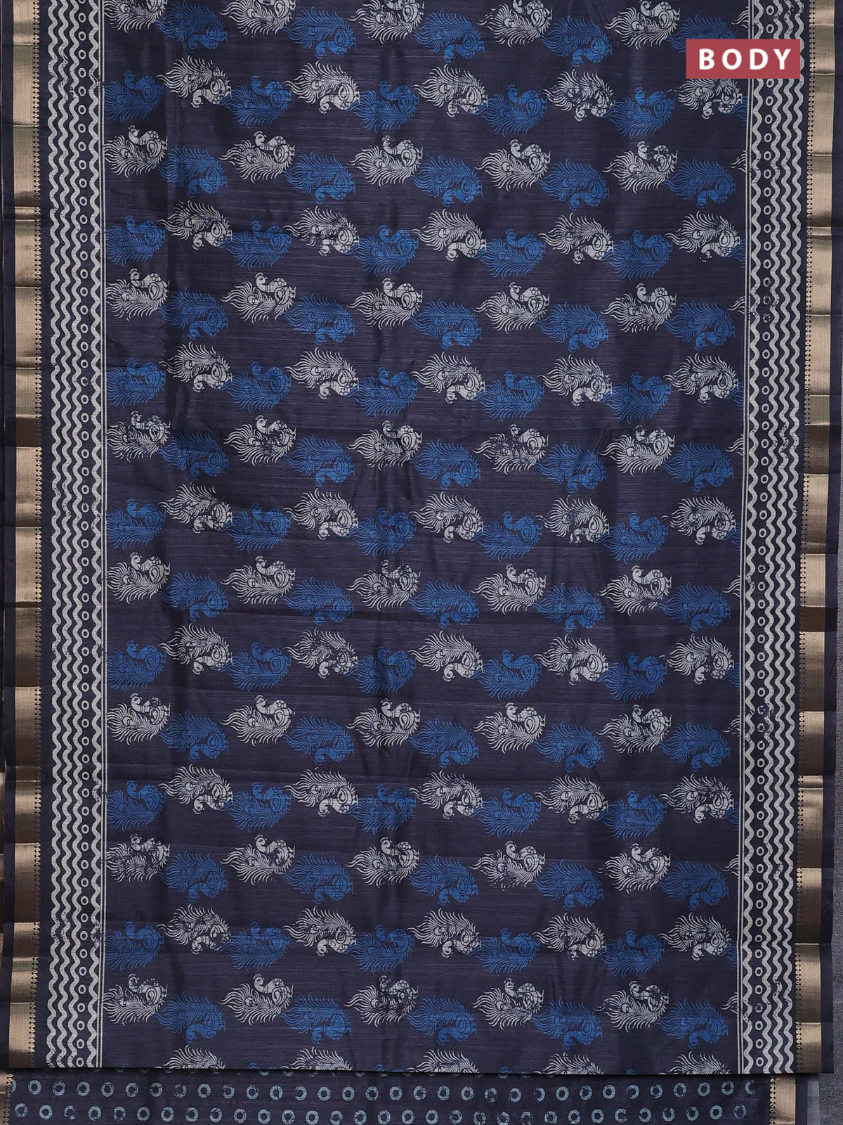 Semi tussar saree elephant grey with annam butta prints and zari woven border - Image 2