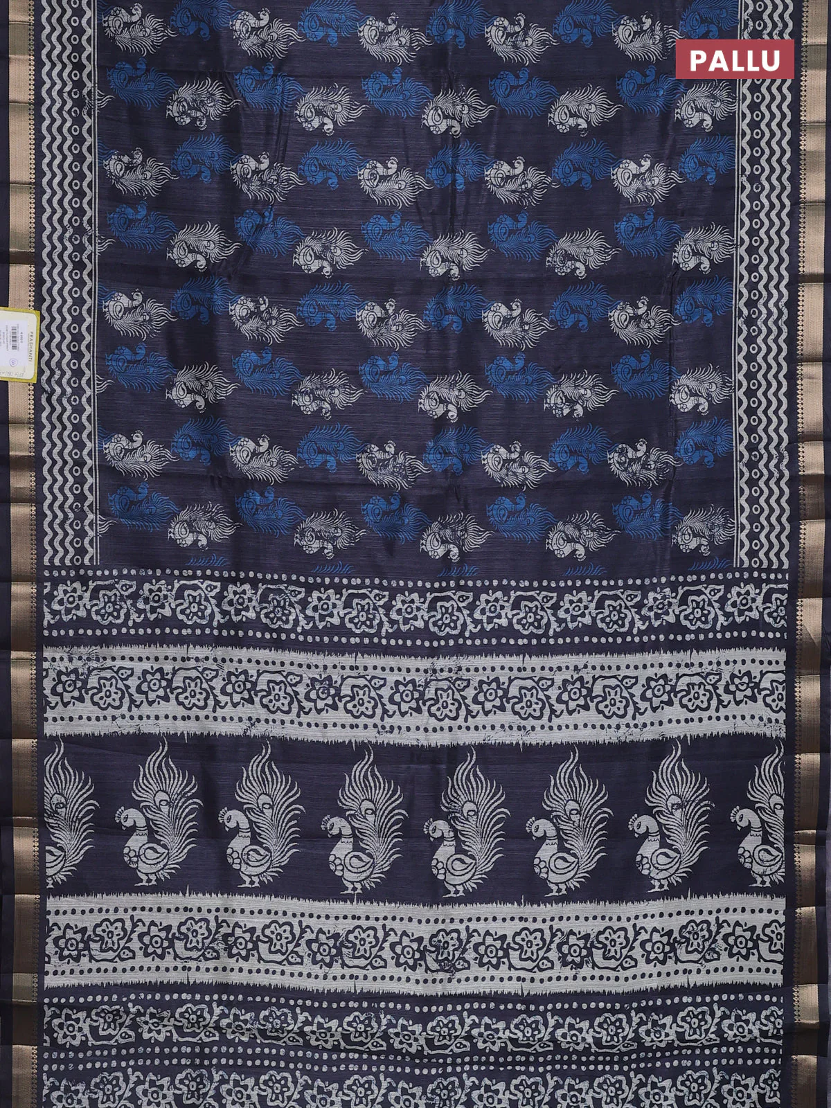 Semi tussar saree elephant grey with annam butta prints and zari woven border - Image 3