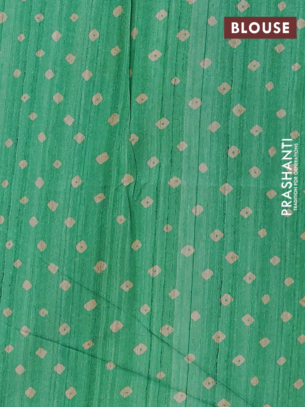 Semi tussar saree green and beige with allover bandhani prints and madhubani printed pallu & border - Image 4