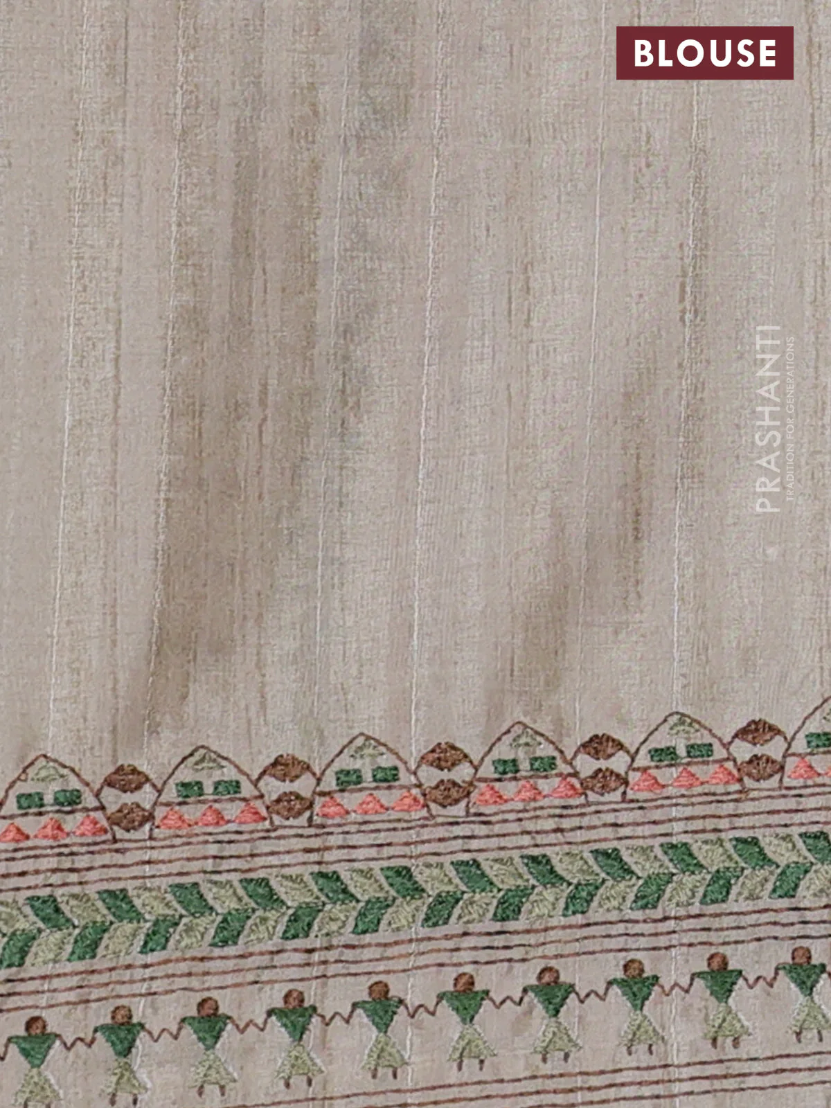 Semi tussar saree green and beige with plain body and embroidery pallu & border - Image 3