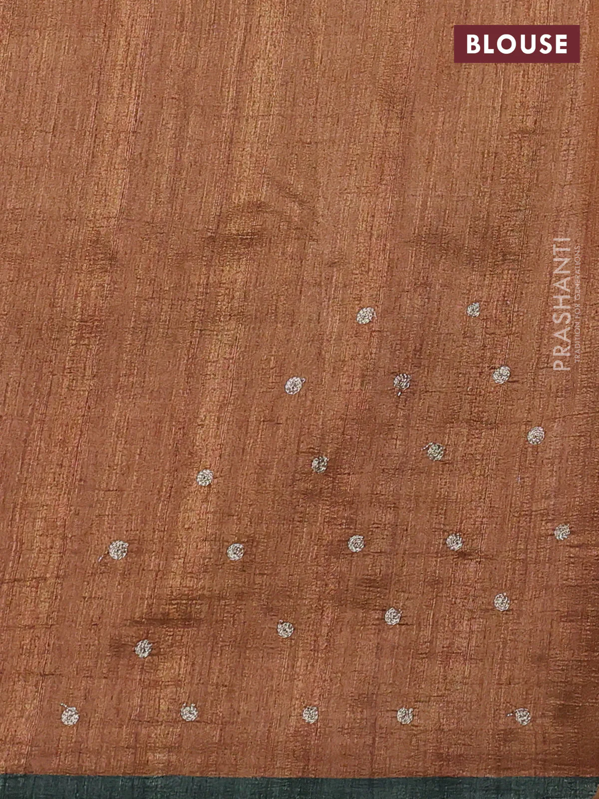 Semi tussar saree green and brown with plain body and embroidered pallu - Image 3