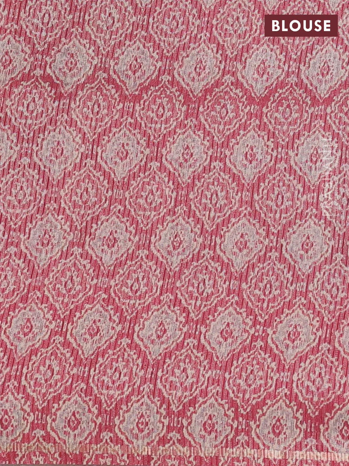 Semi tussar saree green and peach pink with allover silver & gold zari weaves and simple zari border - Image 3