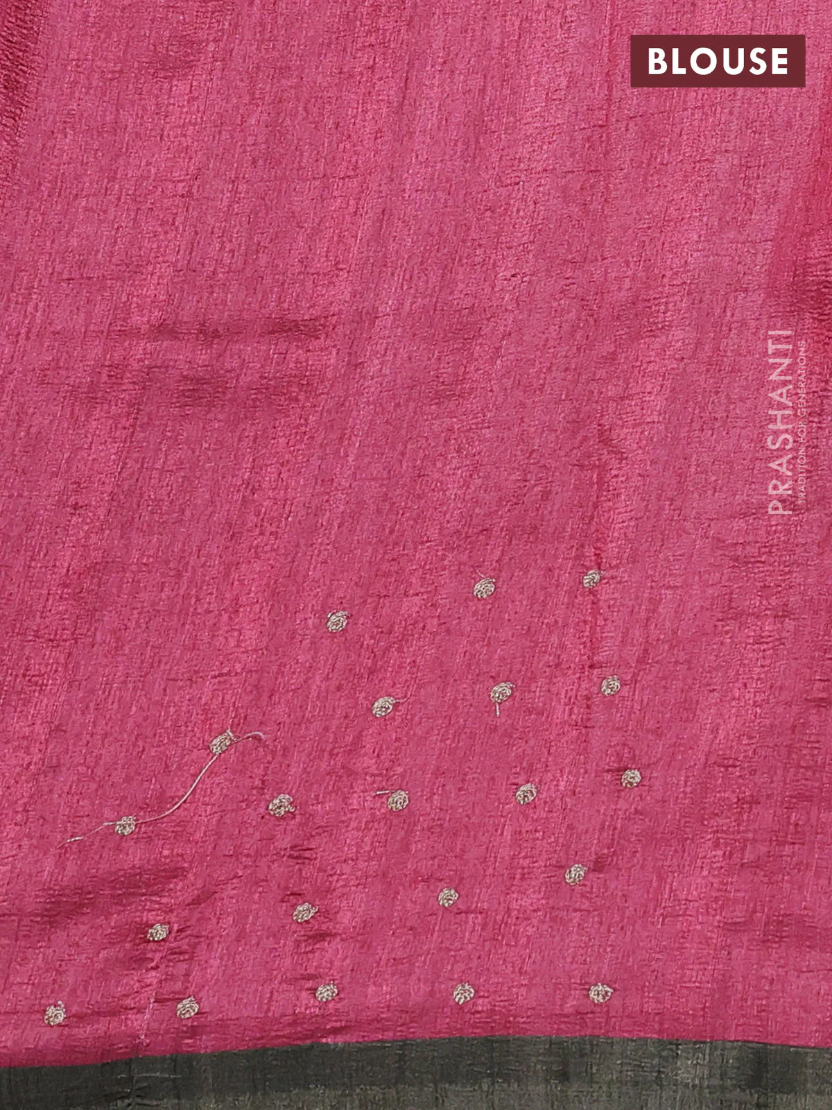 Semi tussar saree green and pink with plain body and embroidered pallu - Image 3