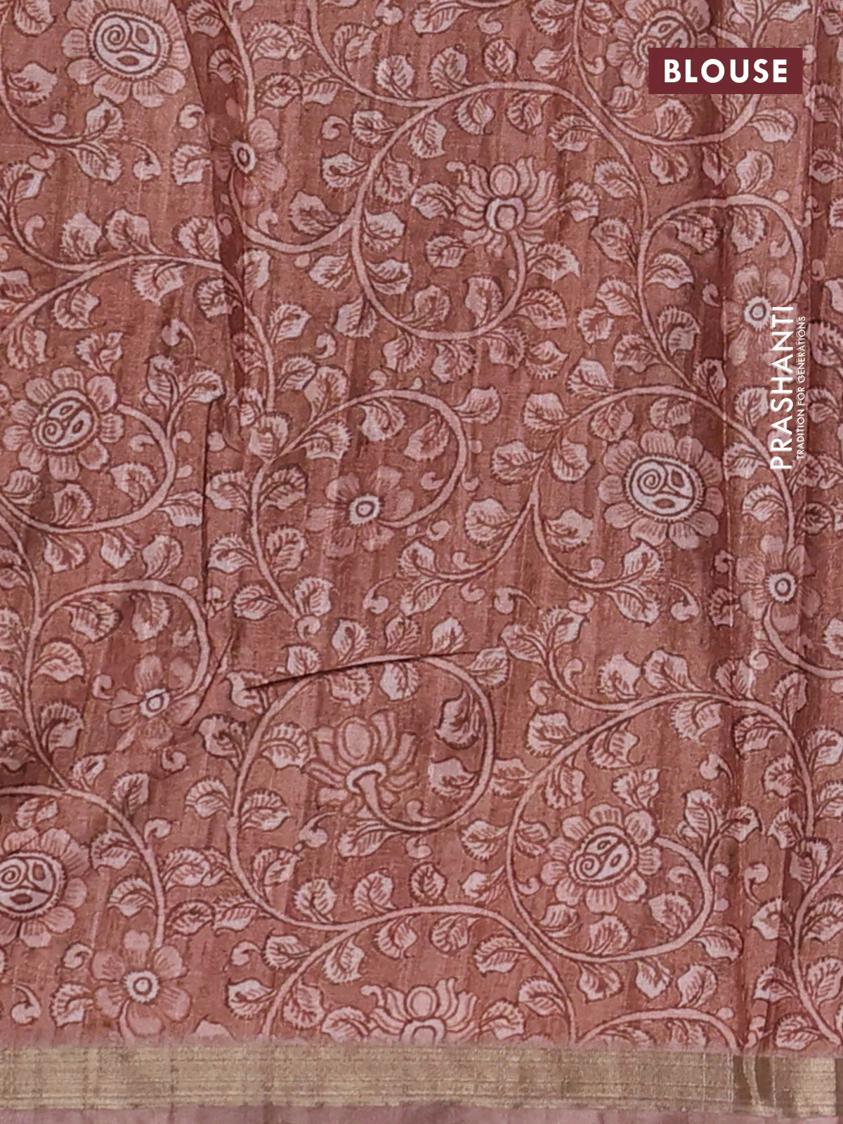 Semi tussar saree green and rust shade with allover shibori prints and kalamkari pallu & zari border - Image 3