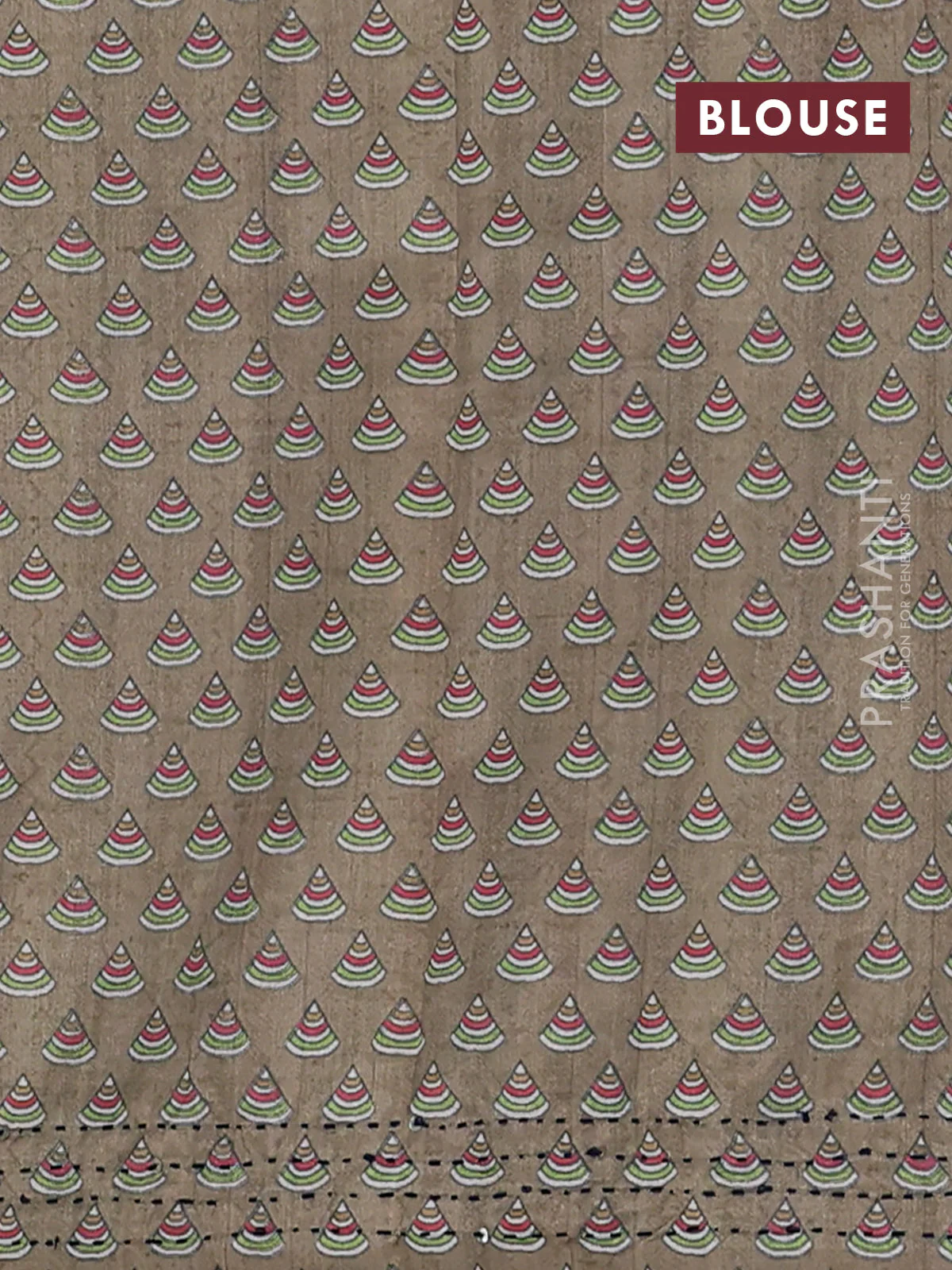 Semi tussar saree green shade and cream with plain body and warli prints kantha stitch work border - Image 4