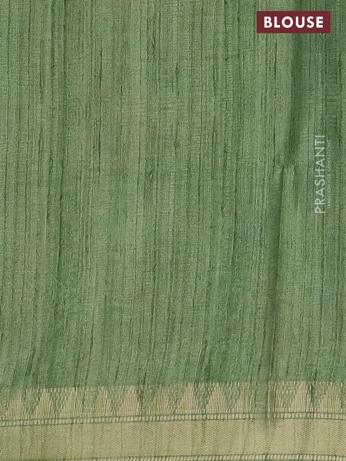 Semi tussar saree green with allover floral prints and zari woven border - Image 4