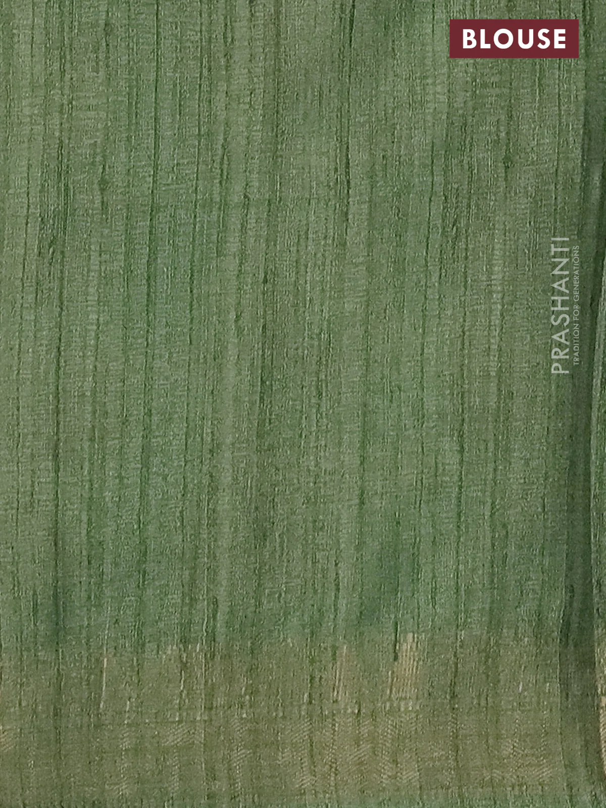 Semi tussar saree green with allover floral prints and zari woven border - Image 4