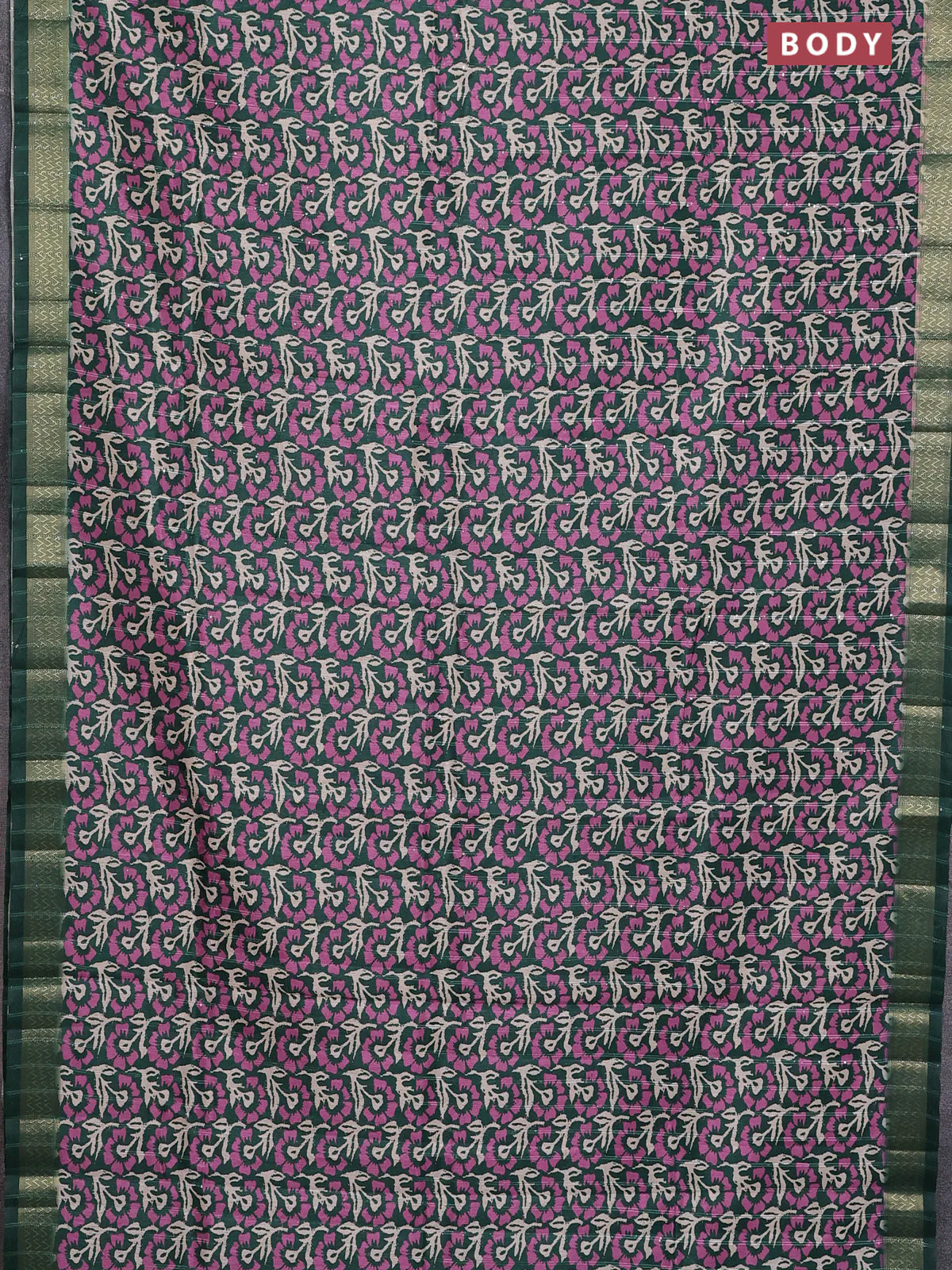 Semi tussar saree green with allover floral prints & sequin work and zari woven border - Image 2