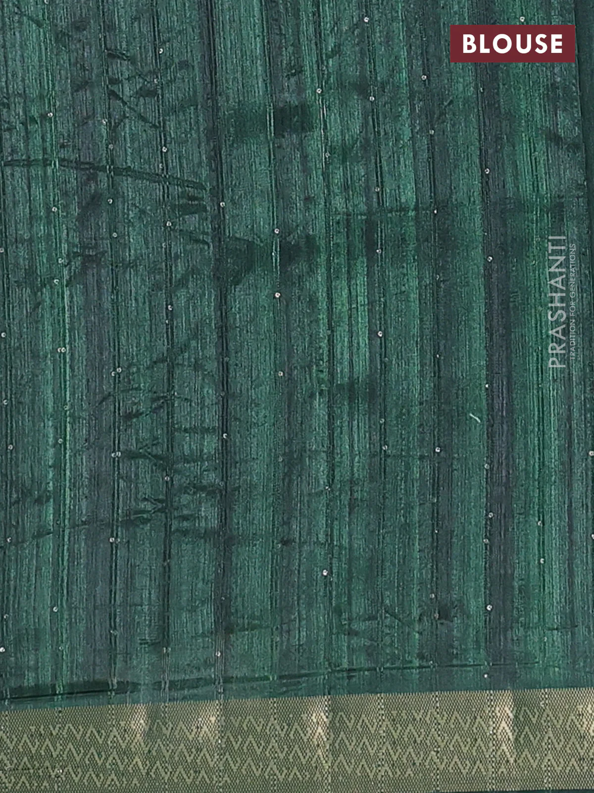 Semi tussar saree green with allover kalamkari prints & sequin work and zari woven border - Image 4