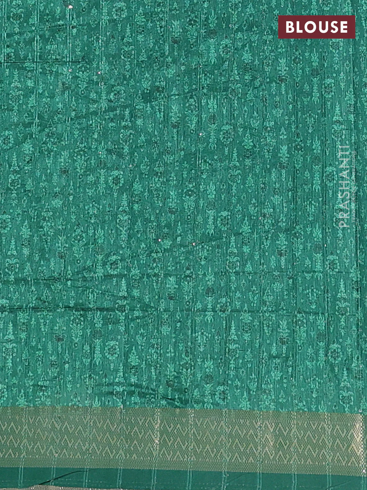 Semi tussar saree green with allover prints & sequin work and zari woven border - Image 4