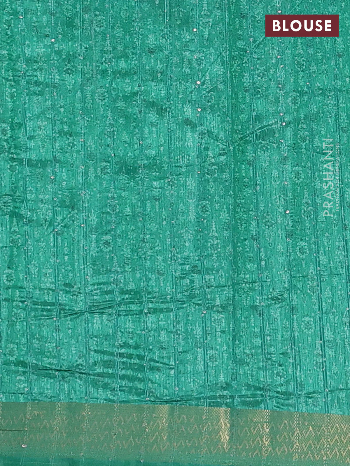 Semi tussar saree green with allover prints & sequin work and zari woven border - Image 4