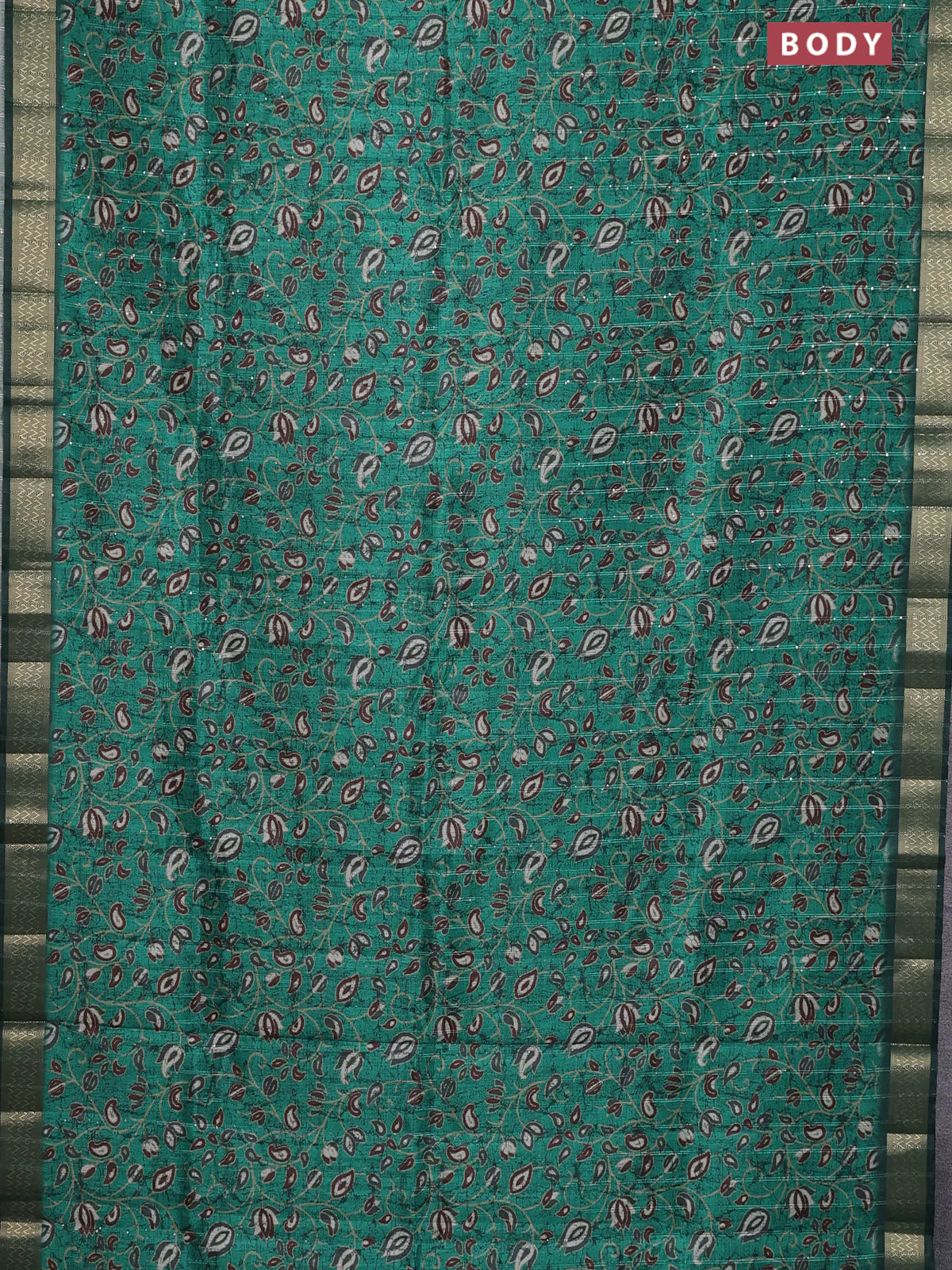 Semi tussar saree green with allover prints & sequin work and zari woven border - Image 2