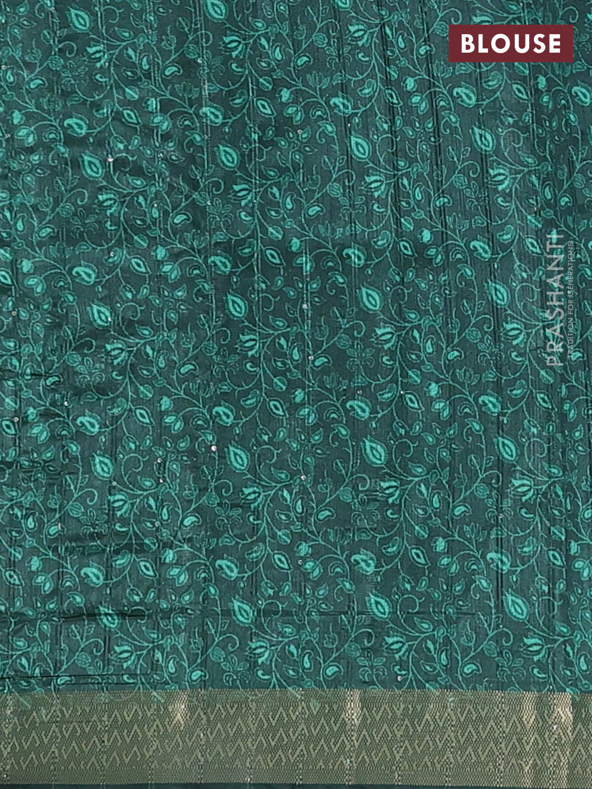 Semi tussar saree green with allover prints & sequin work and zari woven border - Image 4