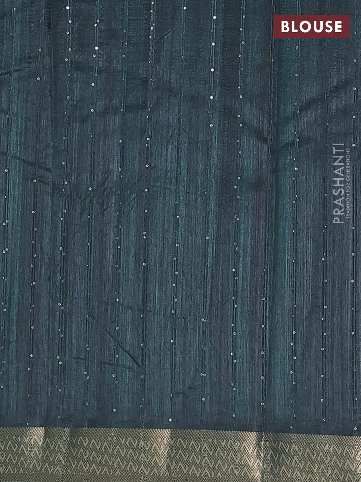 Semi tussar saree green with allover prints & sequin work and zari woven border - Image 4
