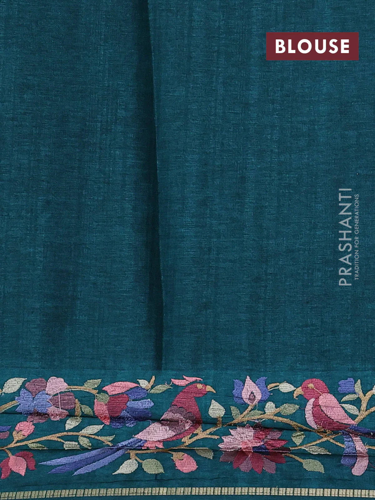 Semi tussar saree green with allover zari checked pattern and embroidery border - Image 3