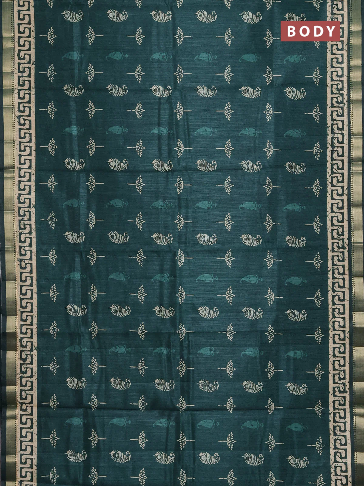 Semi tussar saree green with butta prints and zari woven border - Image 2
