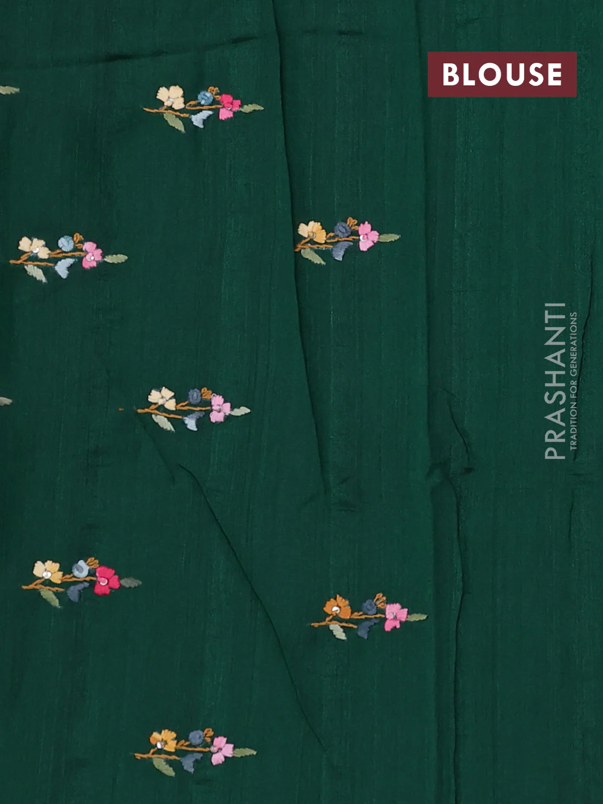 Semi tussar saree green with embroided buttas and embroidery pallu - Image 3