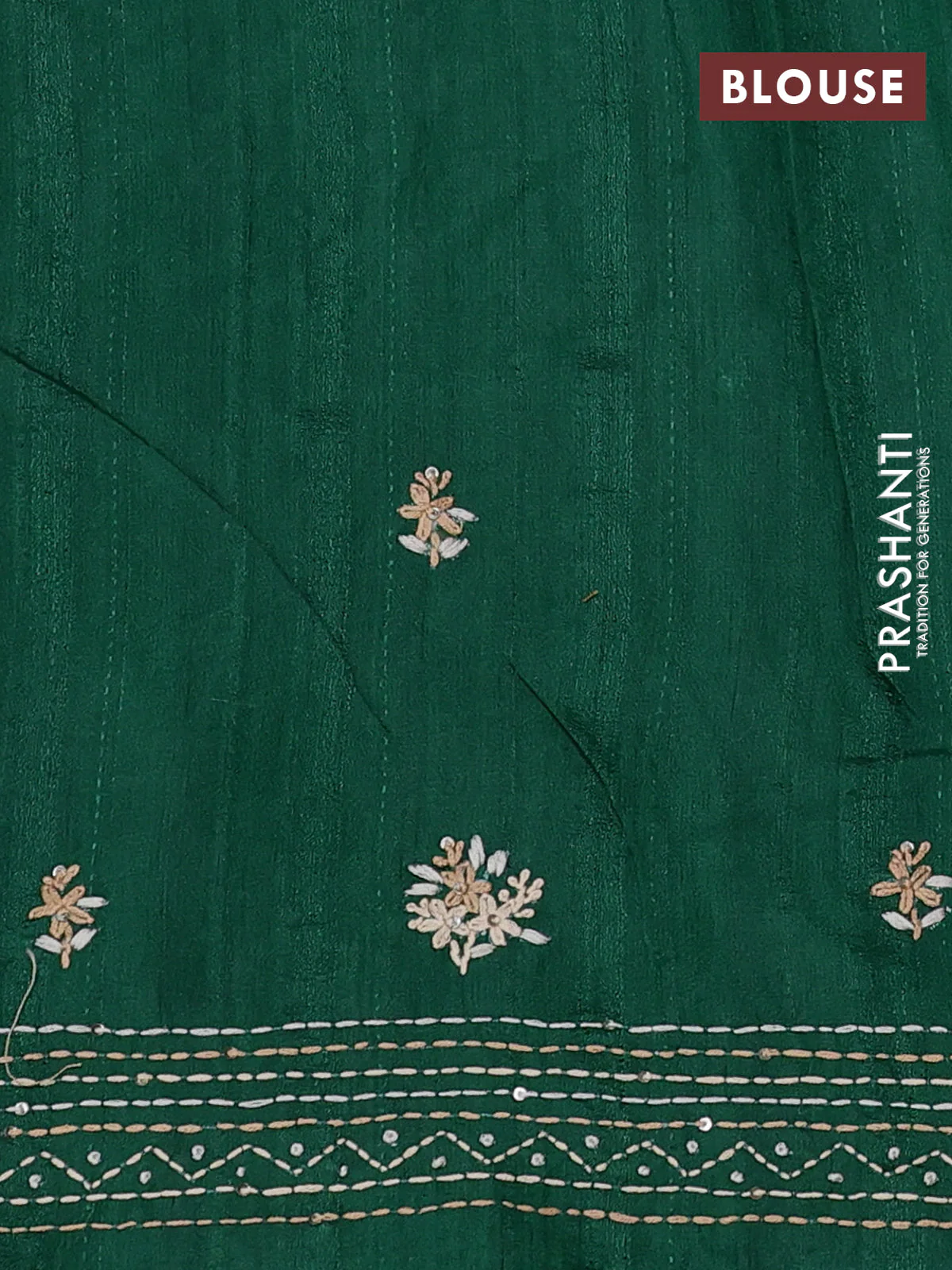Semi tussar saree green with embroided buttas and embroidery pallu - Image 3