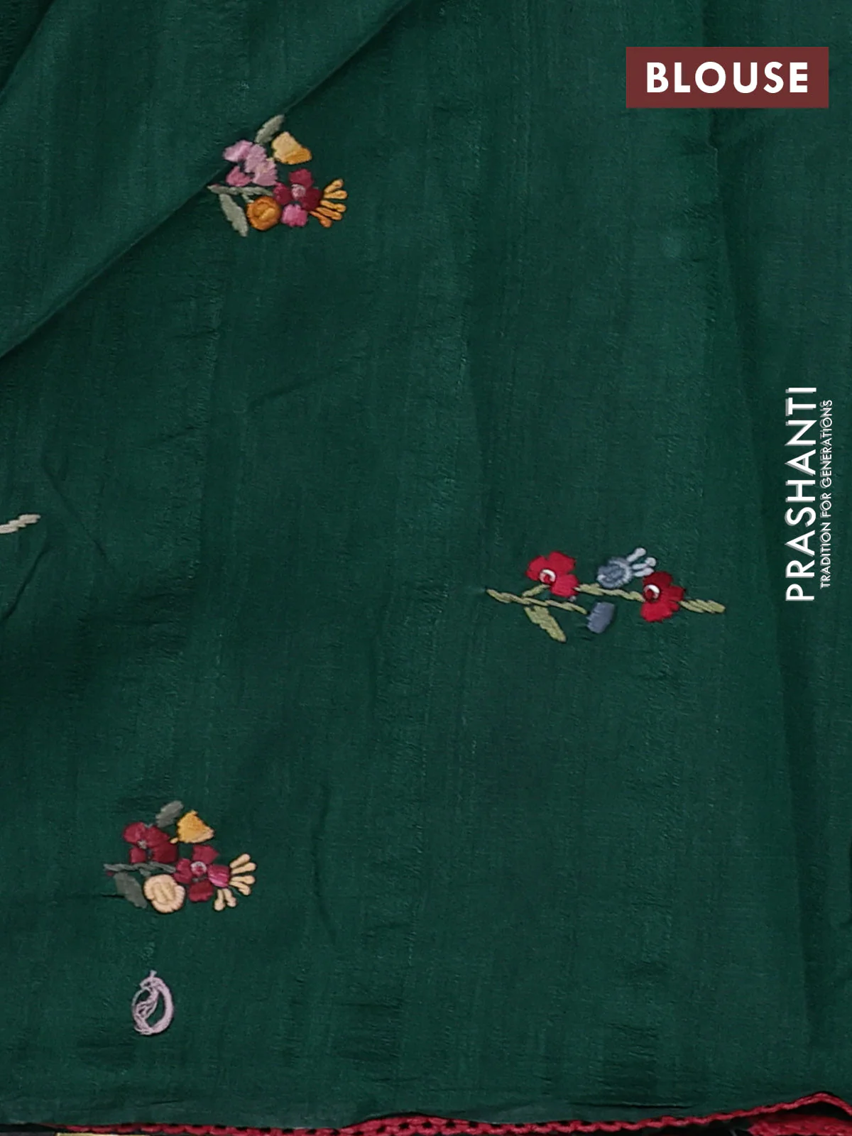 Semi tussar saree green with embroided buttas and embroidery pallu - Image 3