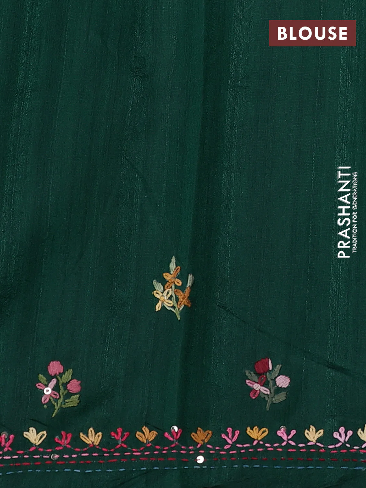 Semi tussar saree green with embroided buttas and embroidery pallu - Image 3