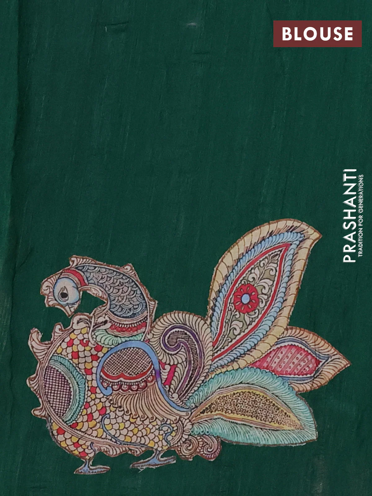 Semi tussar saree green with kalamkari applique work - Image 3