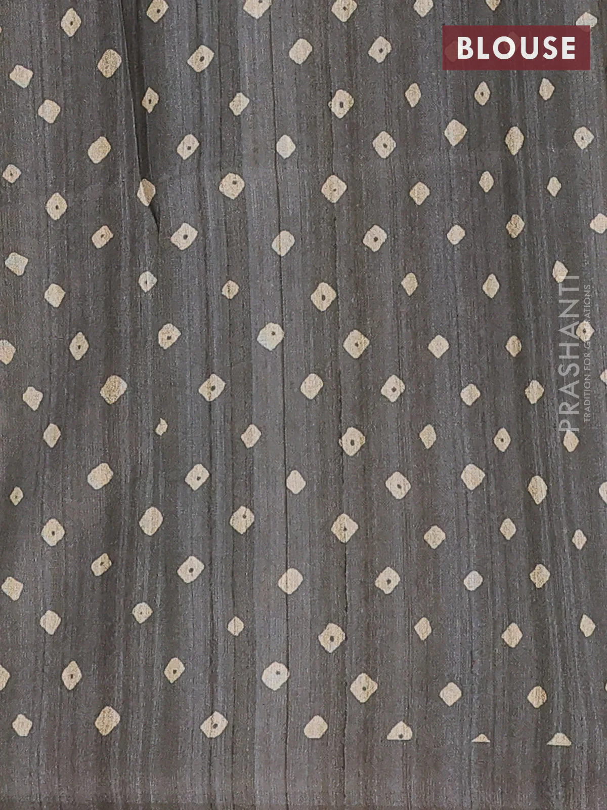 Semi tussar saree grey and beige with allover bandhani prints and madhubani printed pallu & border - Image 4