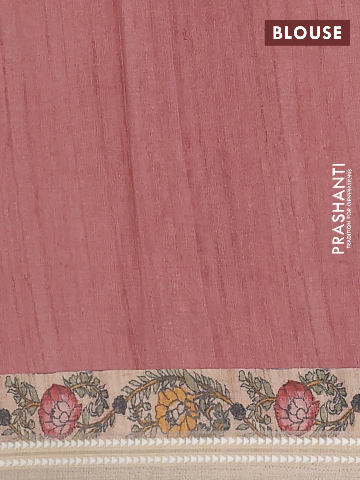 Semi tussar saree grey and beige with allover kalamkari prints and printed border - Image 4