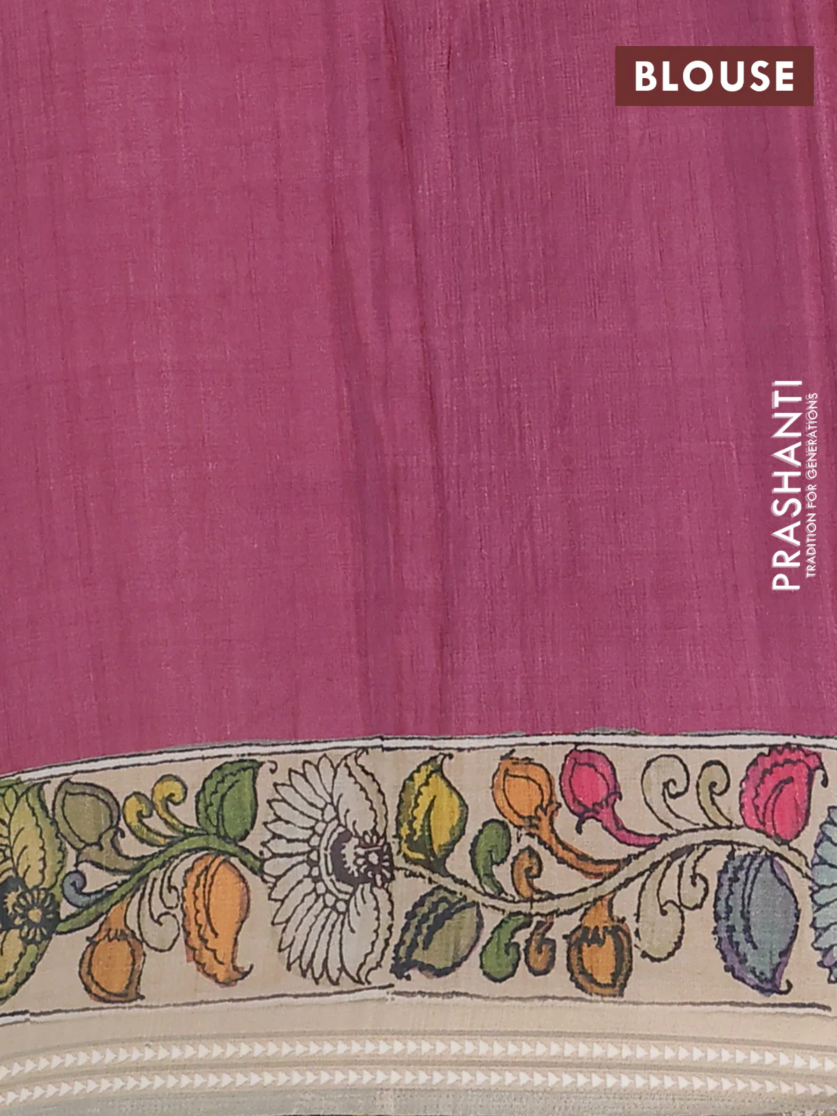 Semi tussar saree grey and beige with allover kalamkari prints and printed border - Image 4