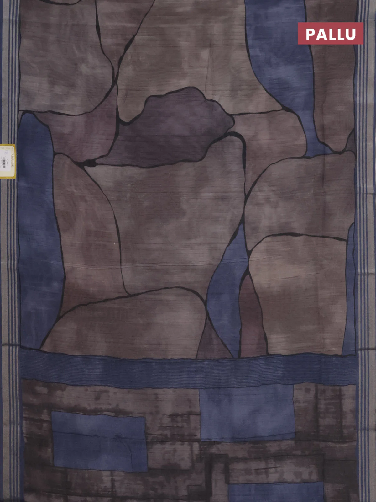 Semi tussar saree grey and blue shade with allover prints and zari woven border - Image 3