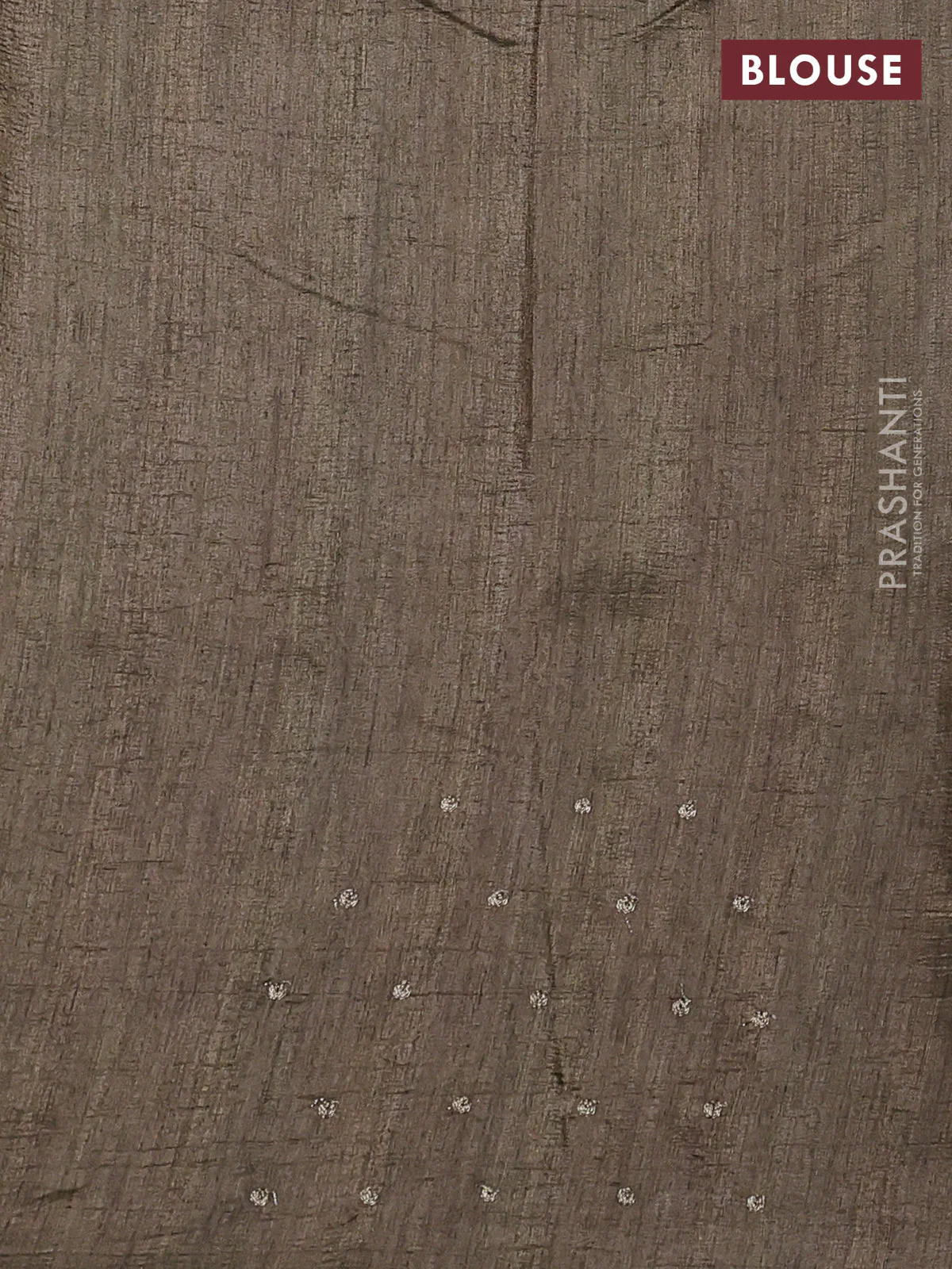 Semi tussar saree grey and brown with plain body and mirror embridery work - Image 3