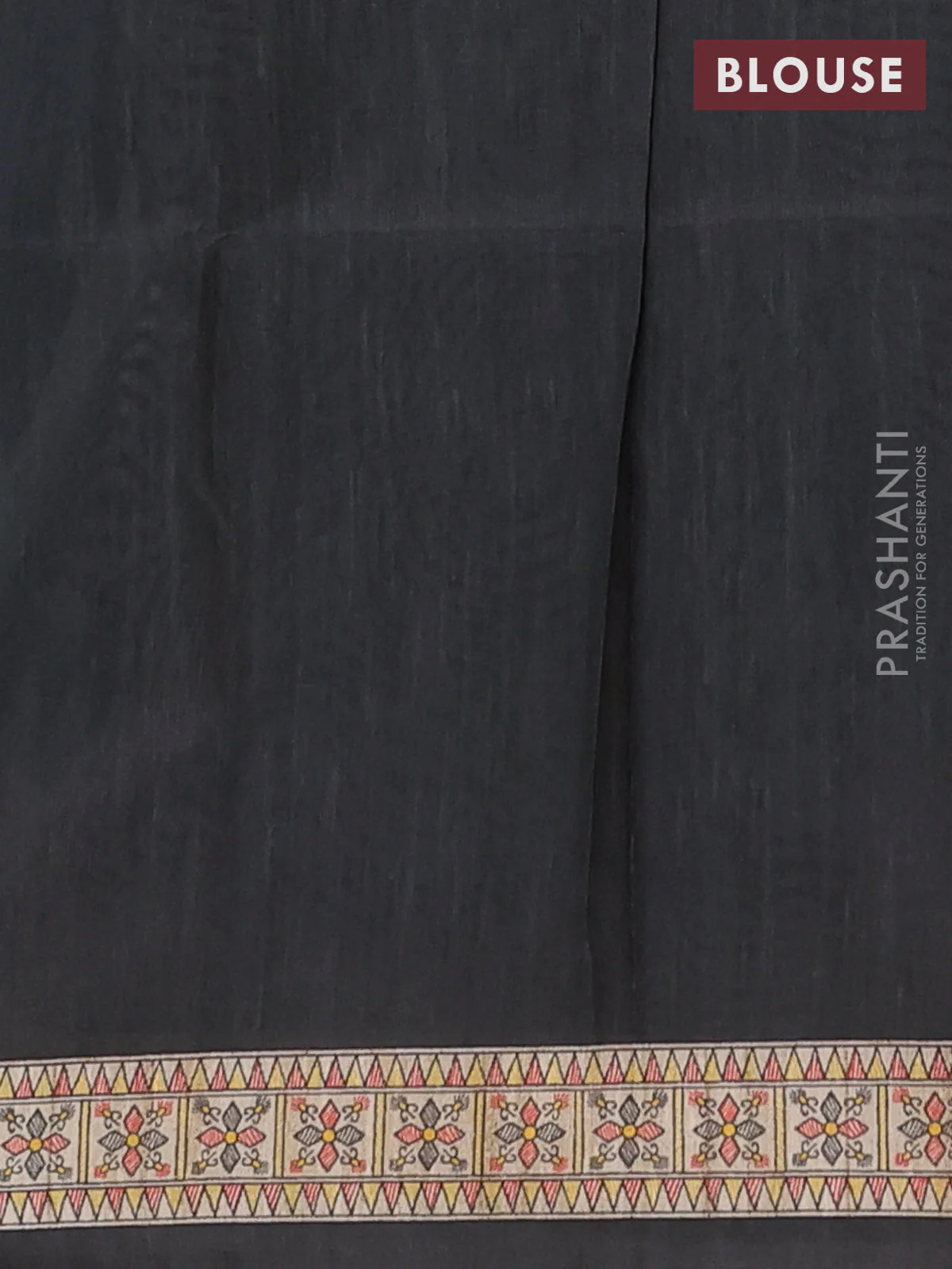 Semi tussar saree grey and cream with butta prints and madhubani printed pallu & border - Image 4