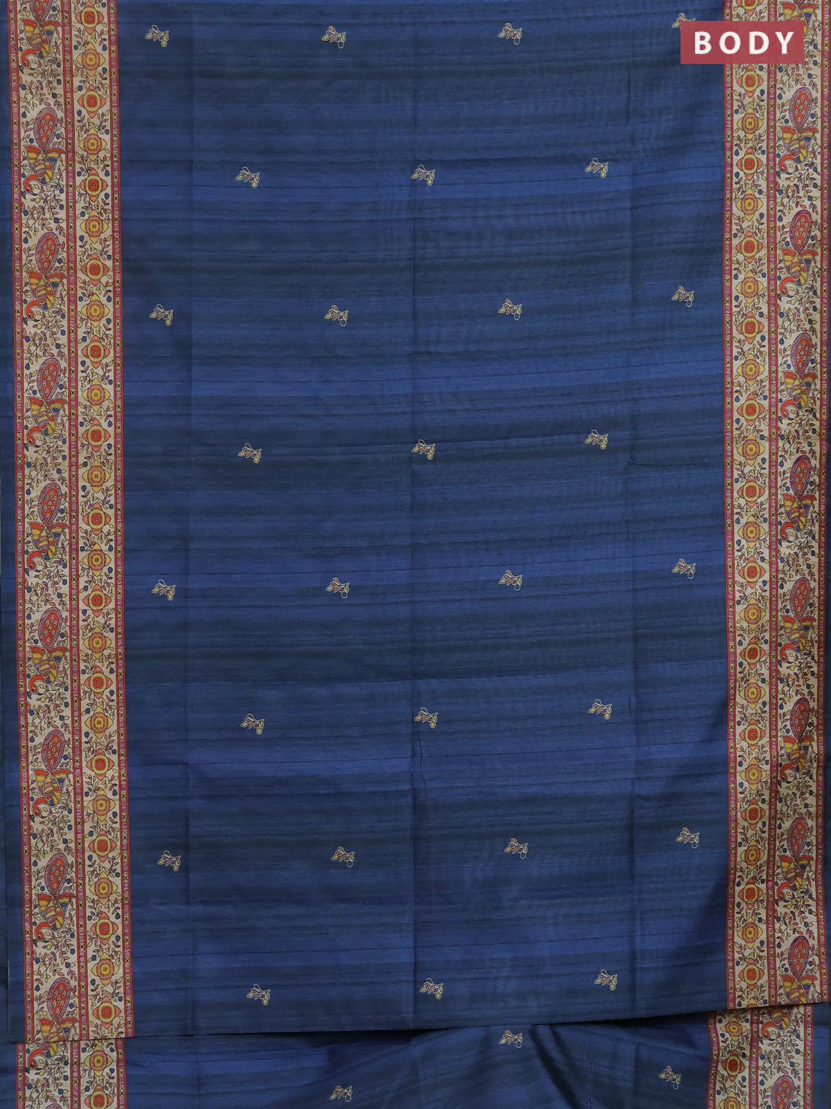 Semi tussar saree grey and cream with butta prints and madhubani printed pallu & border - Image 2