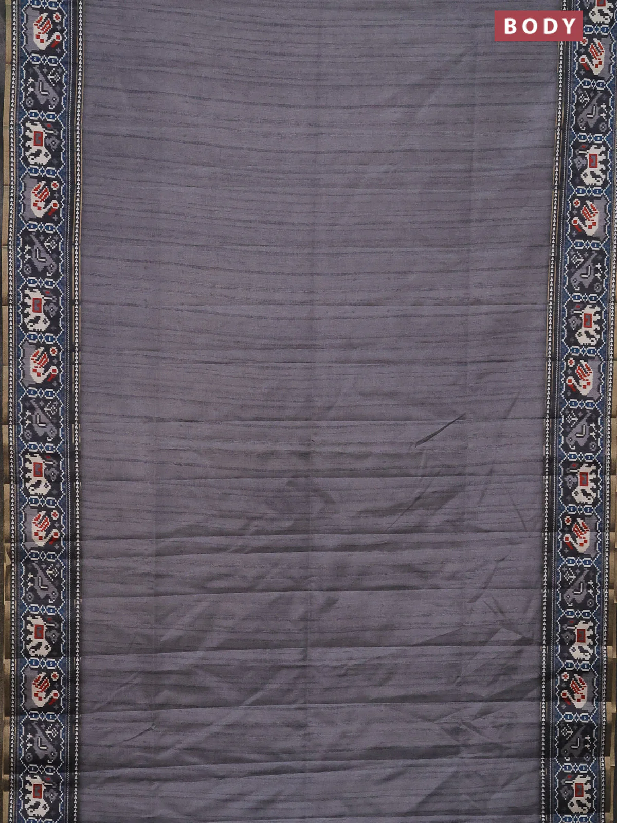 Semi tussar saree grey and dark grey with plain body and patola printed border - Image 2