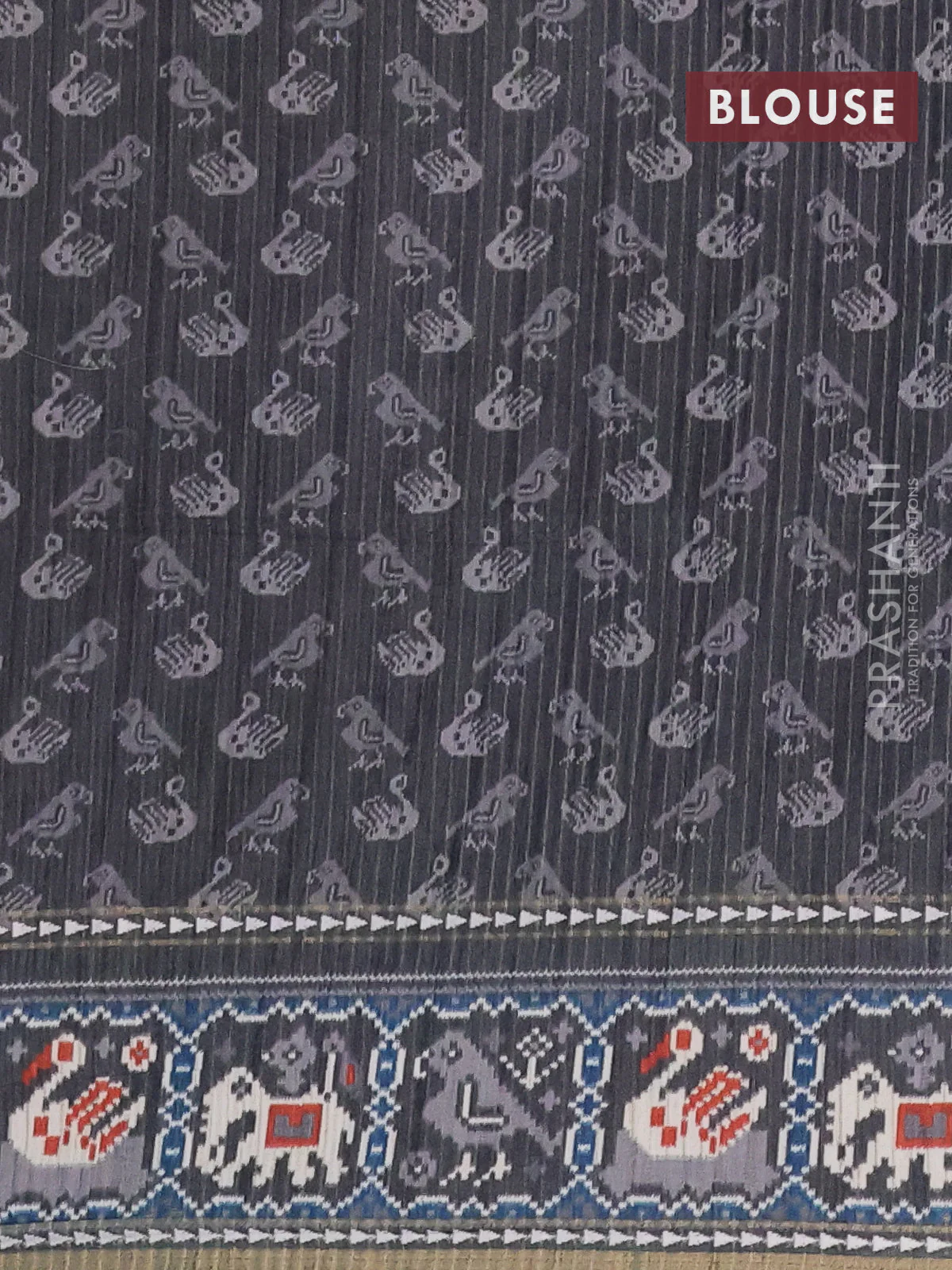 Semi tussar saree grey and dark grey with plain body and patola printed border - Image 4