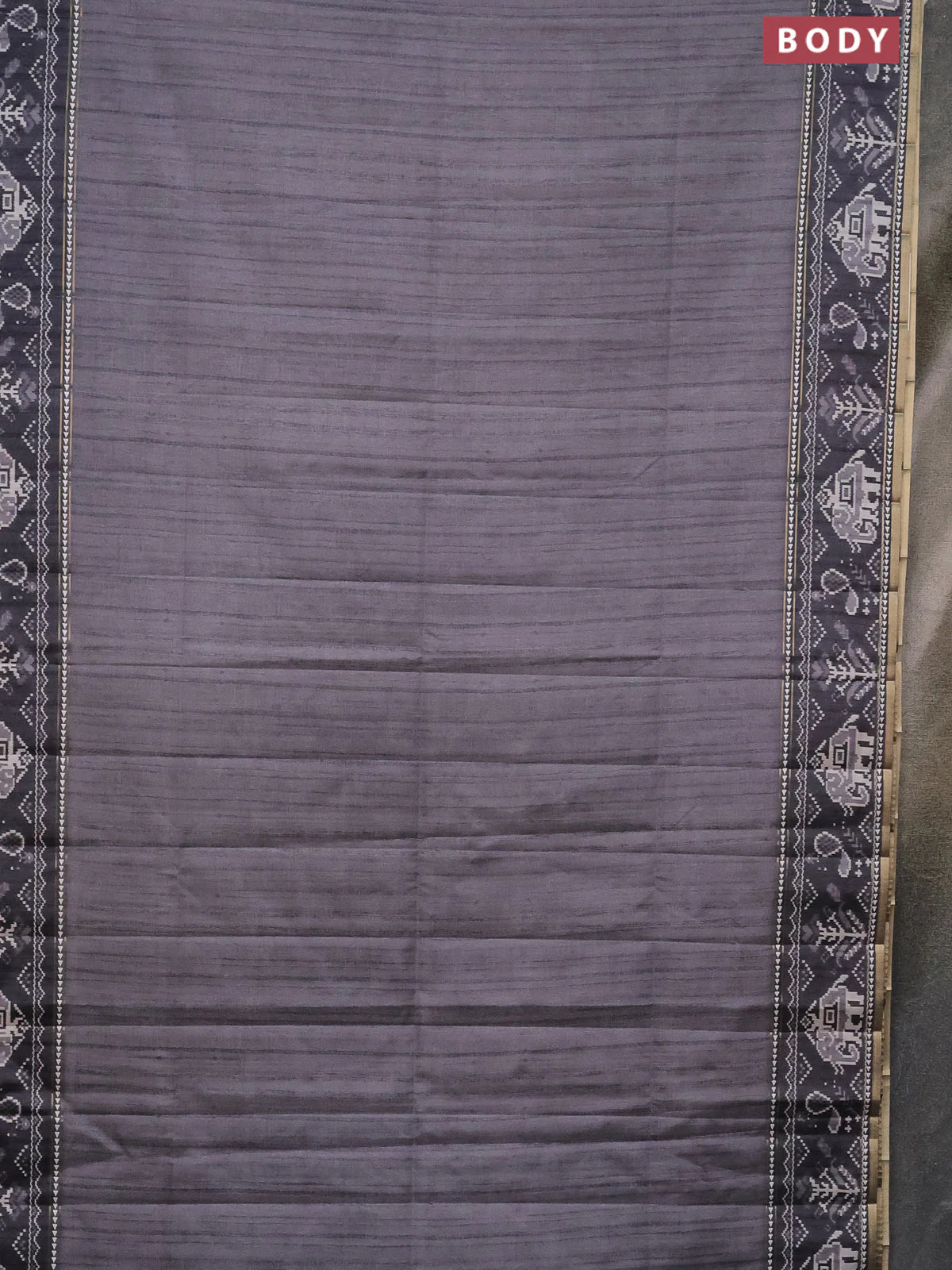 Semi tussar saree grey and dark grey with plain body and patola printed border - Image 2