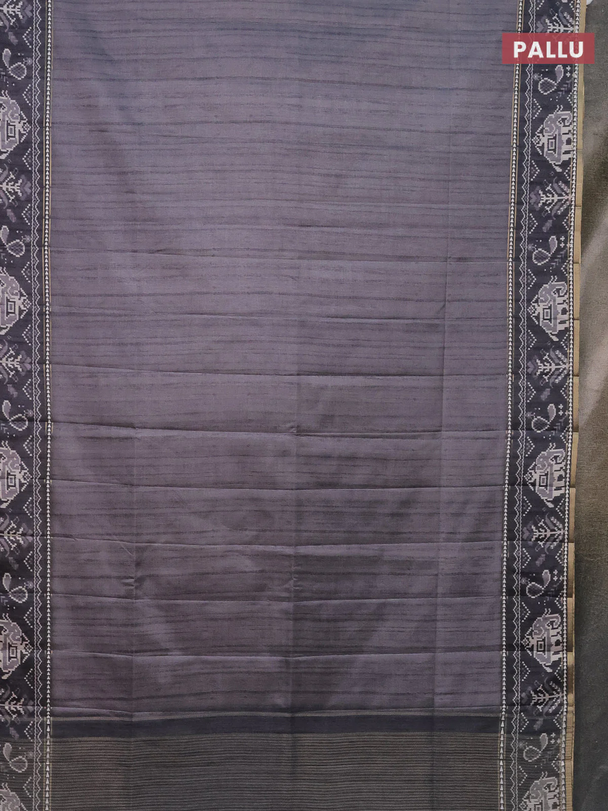 Semi tussar saree grey and dark grey with plain body and patola printed border - Image 3