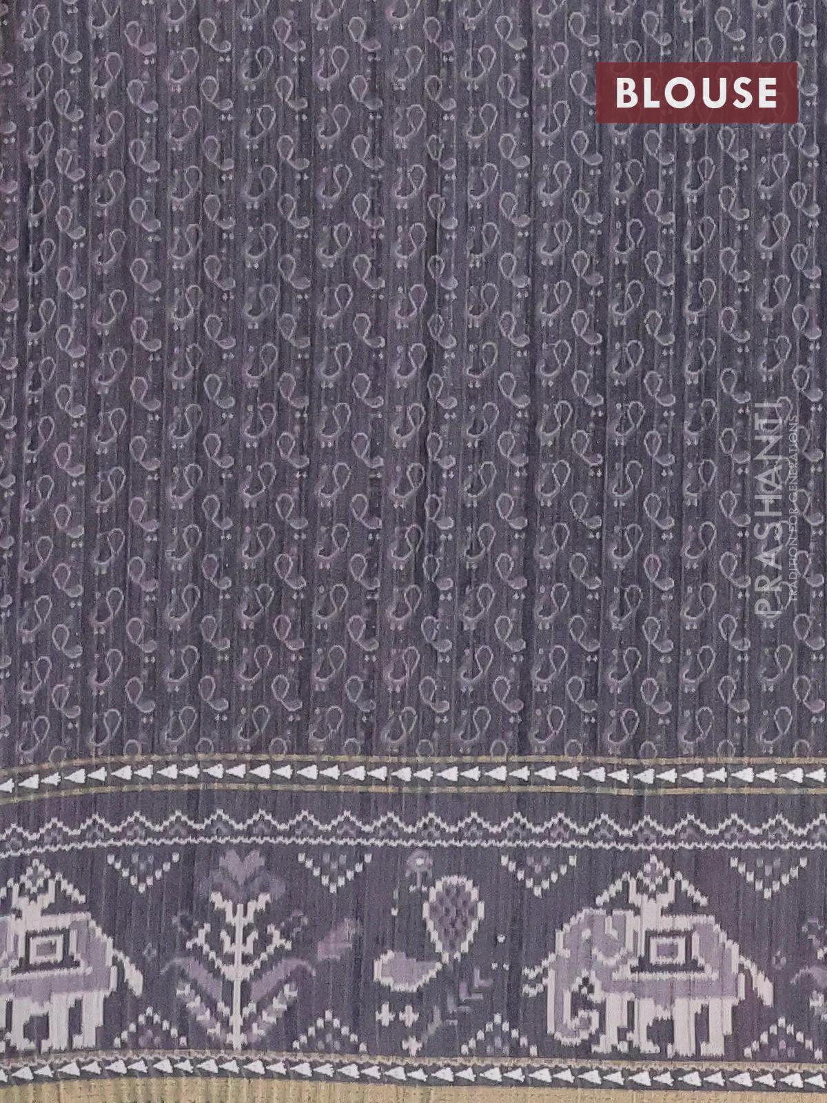 Semi tussar saree grey and dark grey with plain body and patola printed border - Image 4