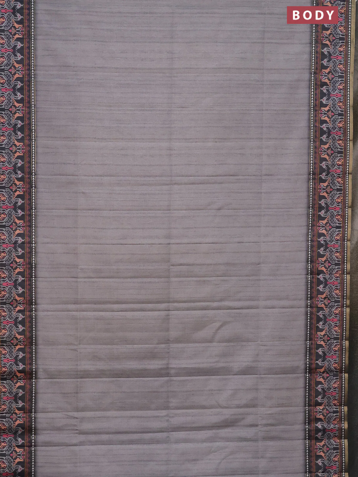 Semi tussar saree grey and dark grey with plain body and patola printed border - Image 2