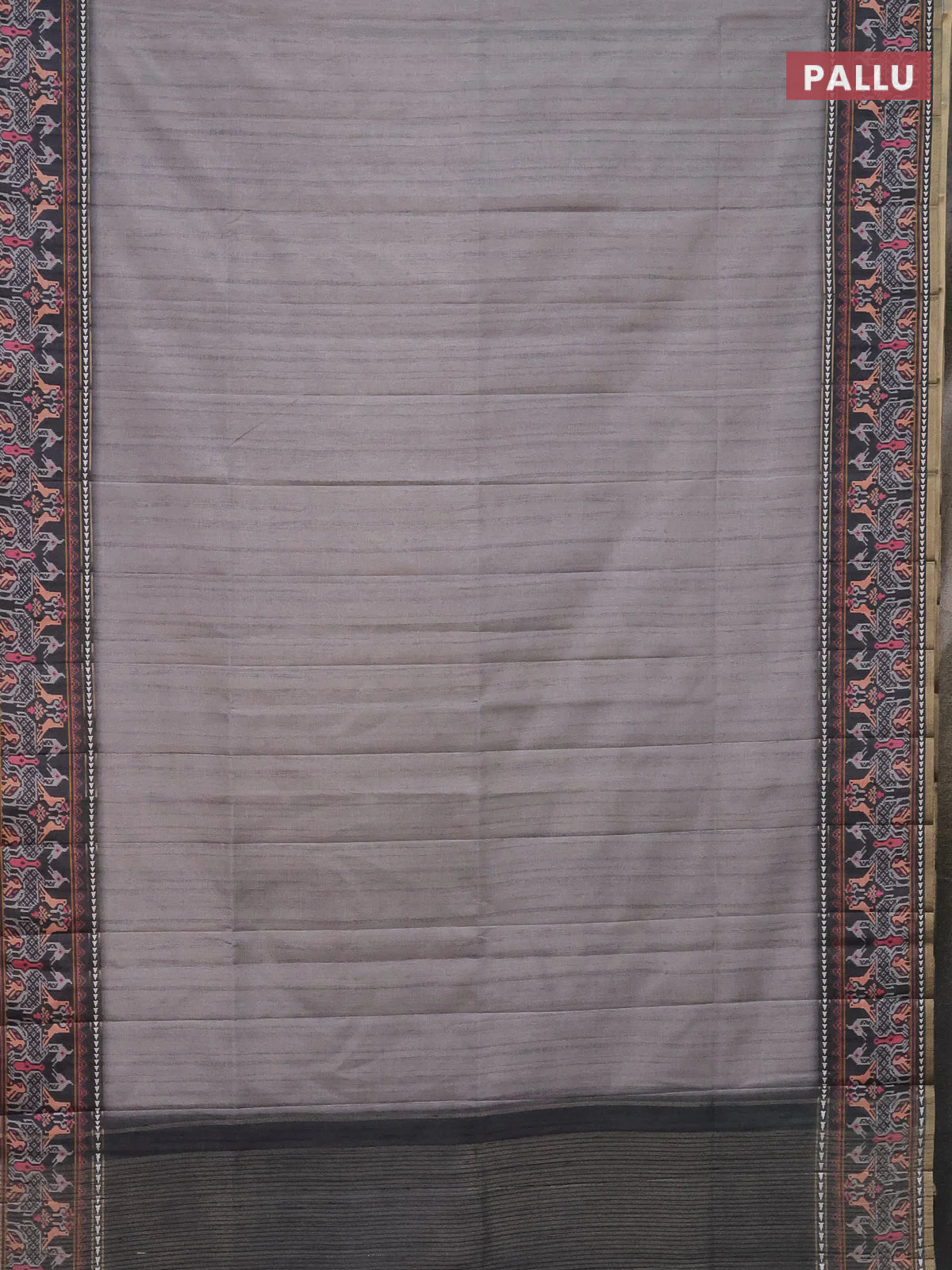 Semi tussar saree grey and dark grey with plain body and patola printed border - Image 3