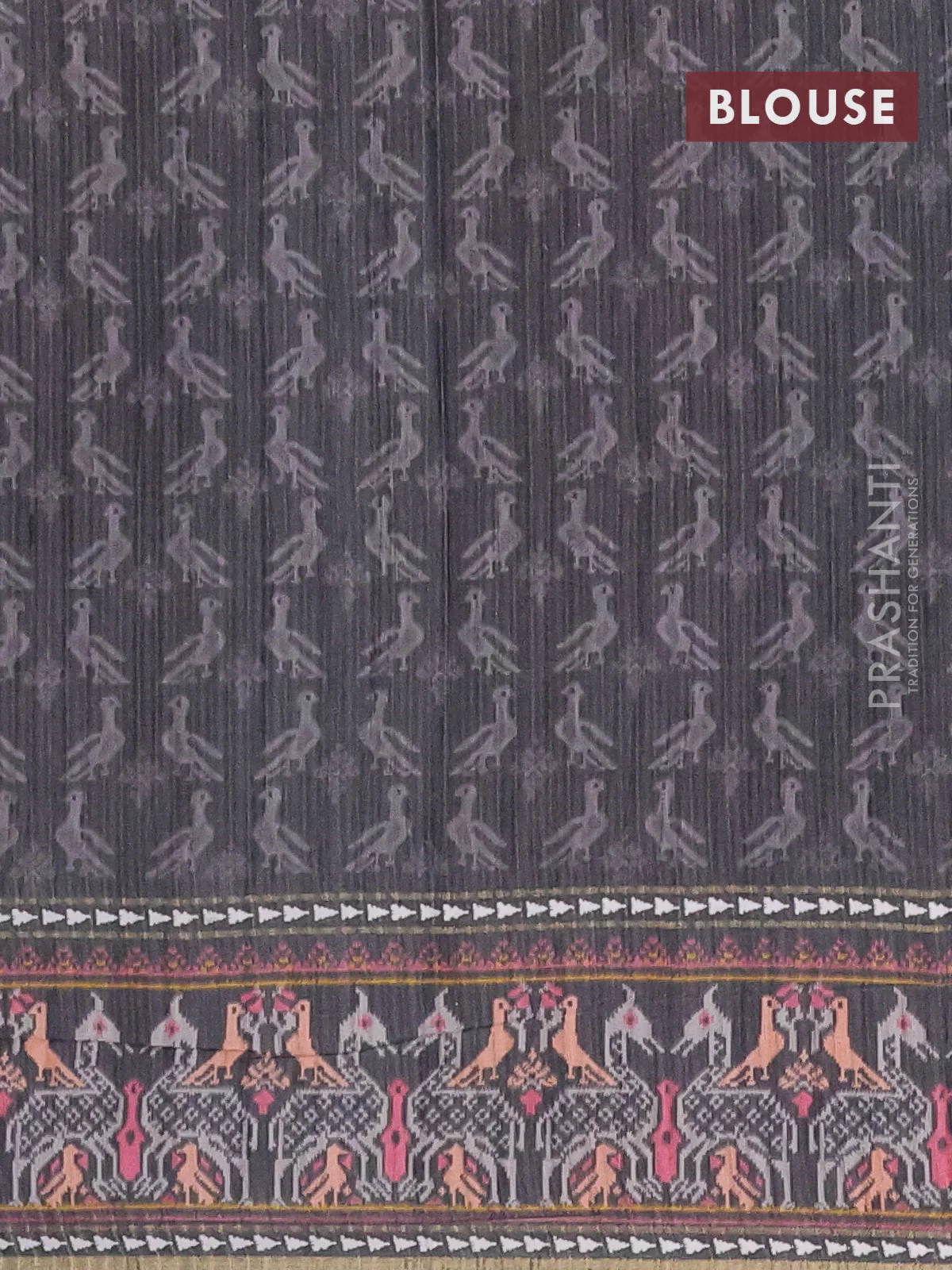 Semi tussar saree grey and dark grey with plain body and patola printed border - Image 4