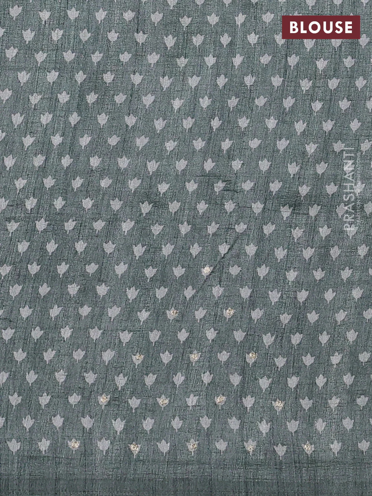 Semi tussar saree grey and elaichi green with plain body and embroidered pallu - Image 3