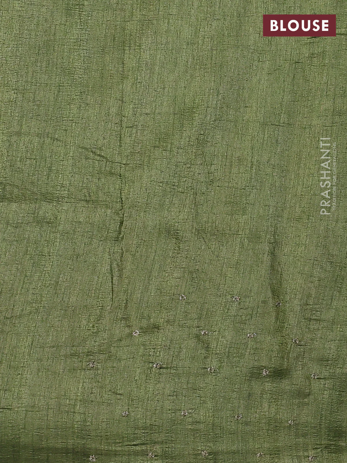 Semi tussar saree grey and green with plain body and mirror embridery work - Image 3