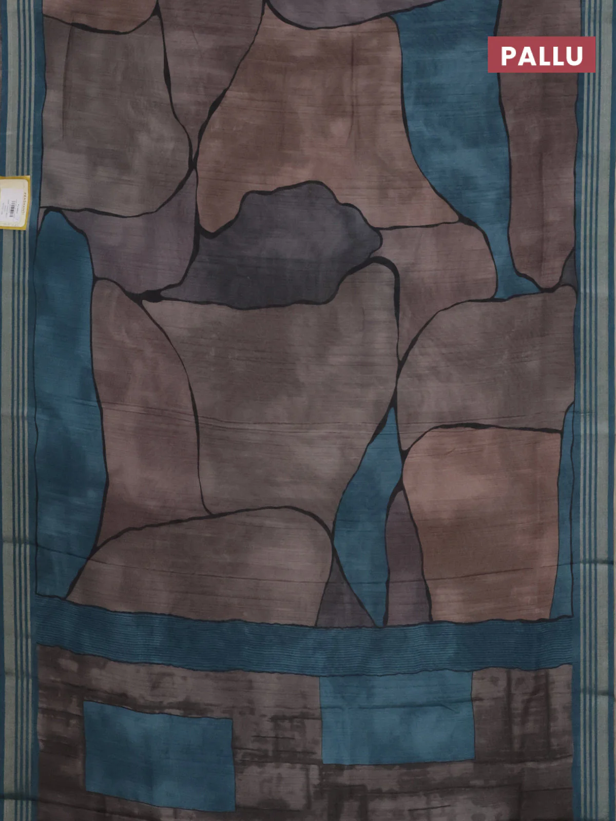 Semi tussar saree grey and teal blue with allover prints and zari woven border - Image 3