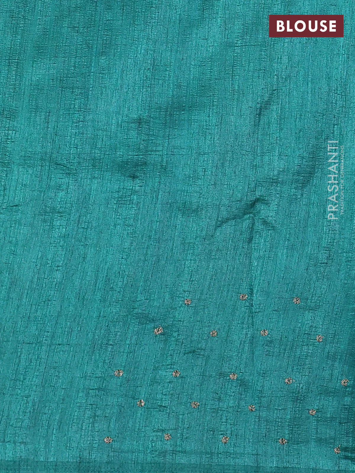 Semi tussar saree grey and teal green with plain body and mirror embridery work - Image 3