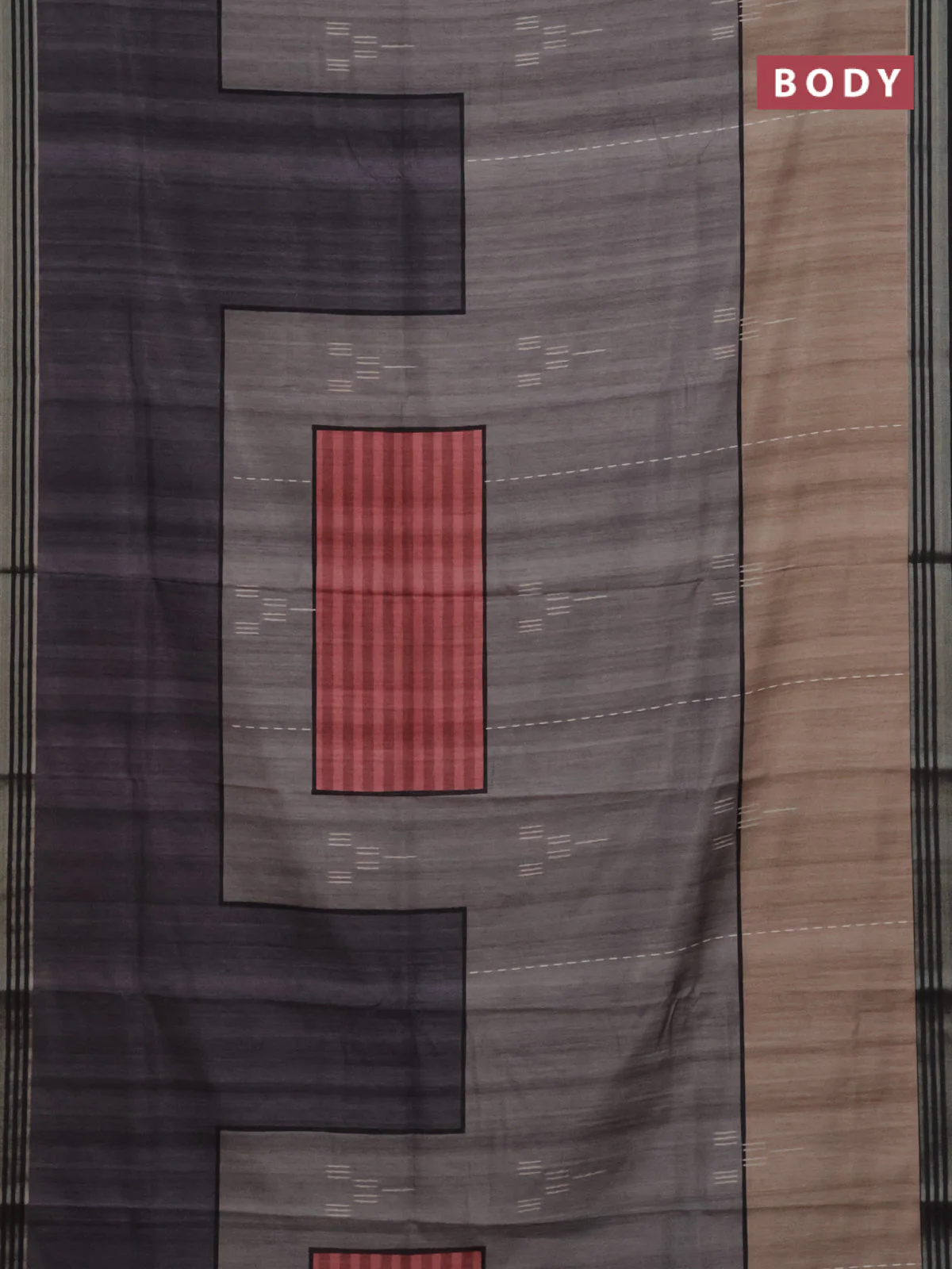 Semi tussar saree grey beige and elephant grey with allover prints and zari woven border - Image 2