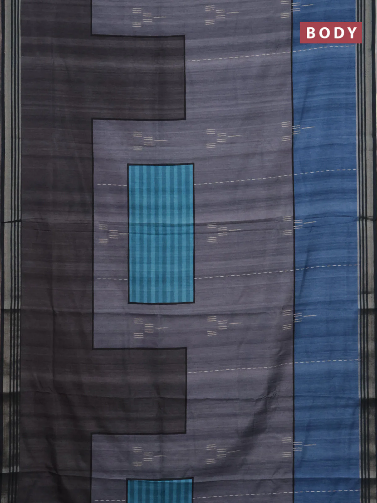 Semi tussar saree grey cs blue and dark blue with allover prints and zari woven border - Image 2