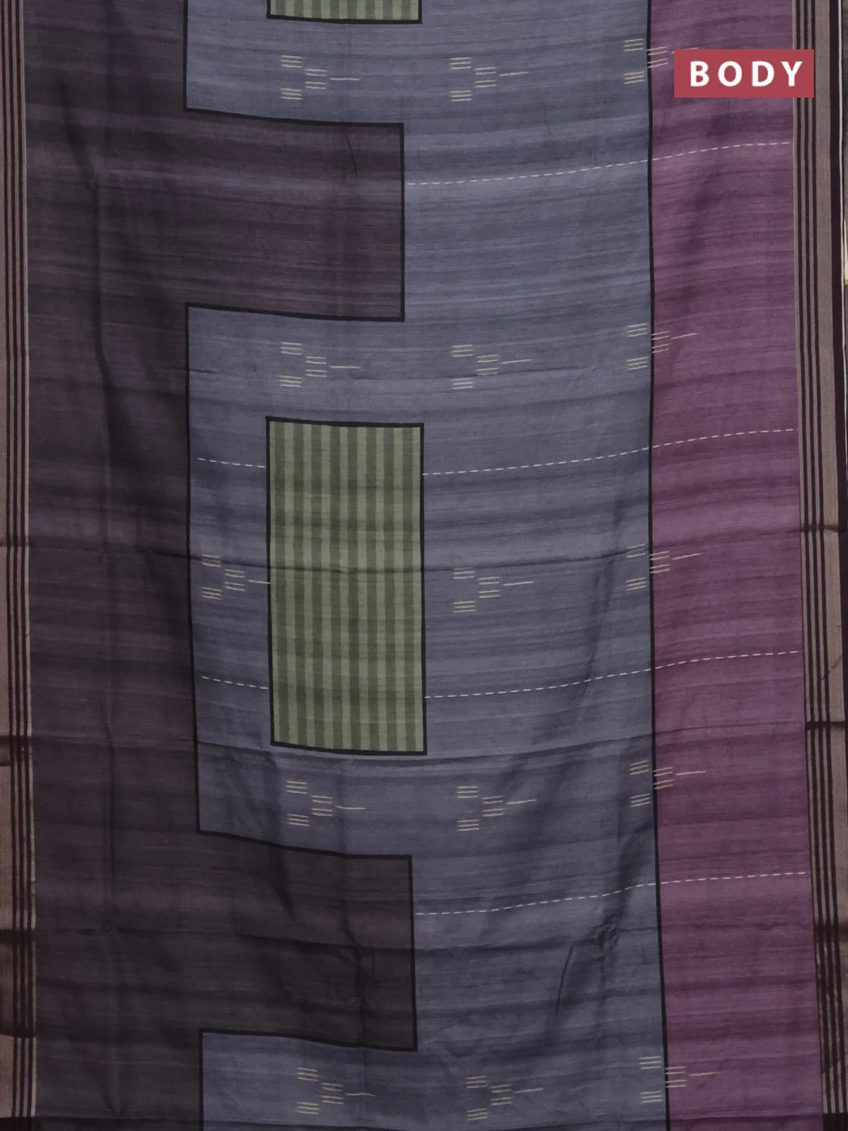 Semi tussar saree grey purple and jamun shade with allover prints and zari woven border - Image 2