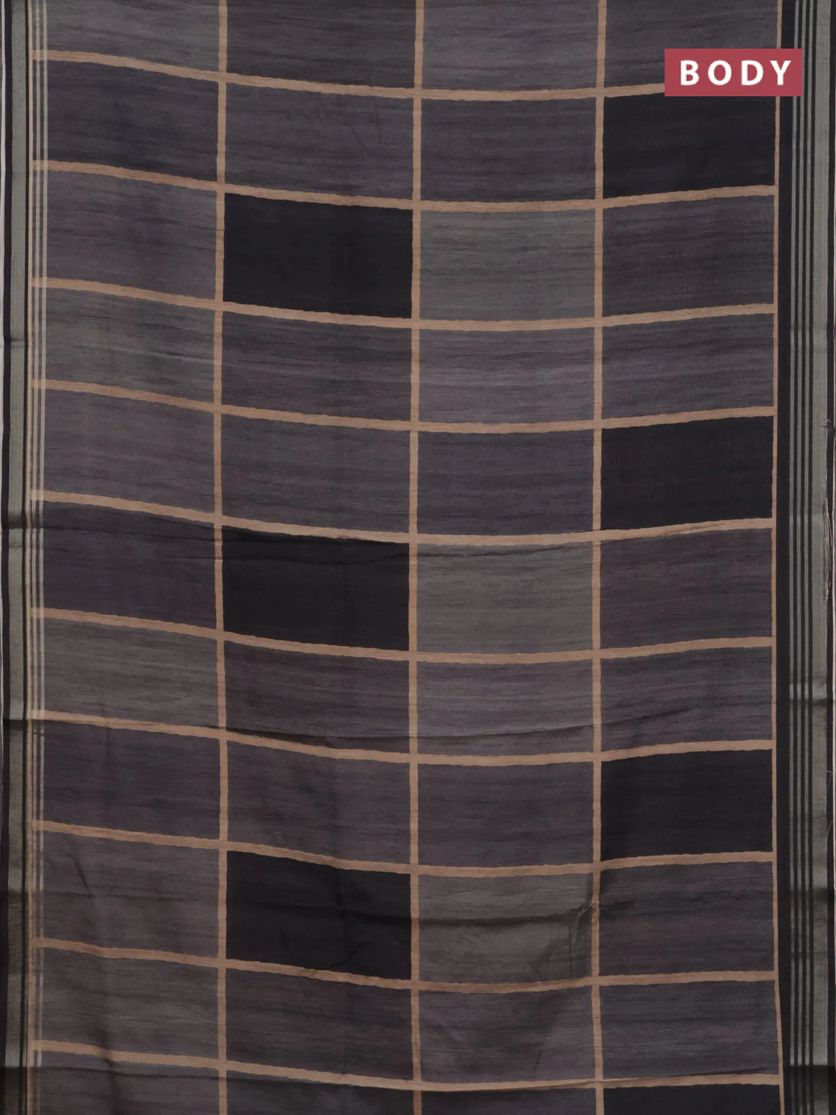Semi tussar saree grey shade and black with allover prints and zari woven border - Image 2