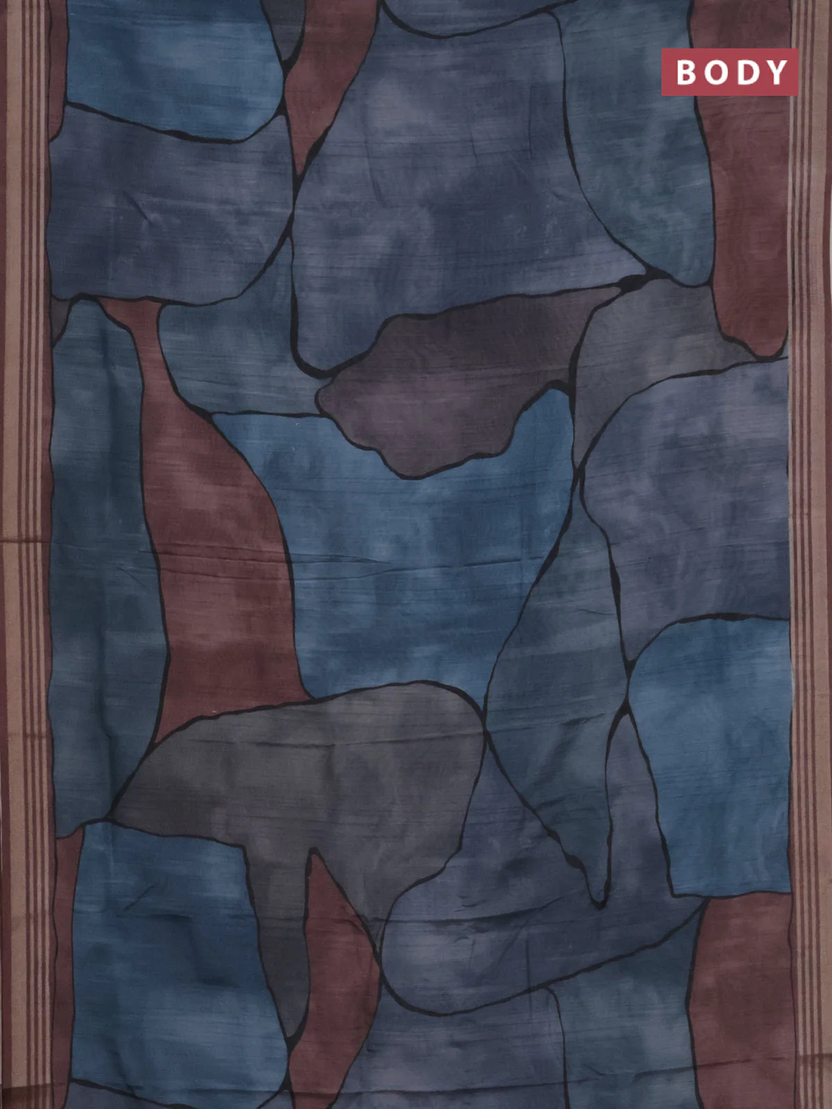 Semi tussar saree grey shade and brown with allover prints and zari woven border - Image 2
